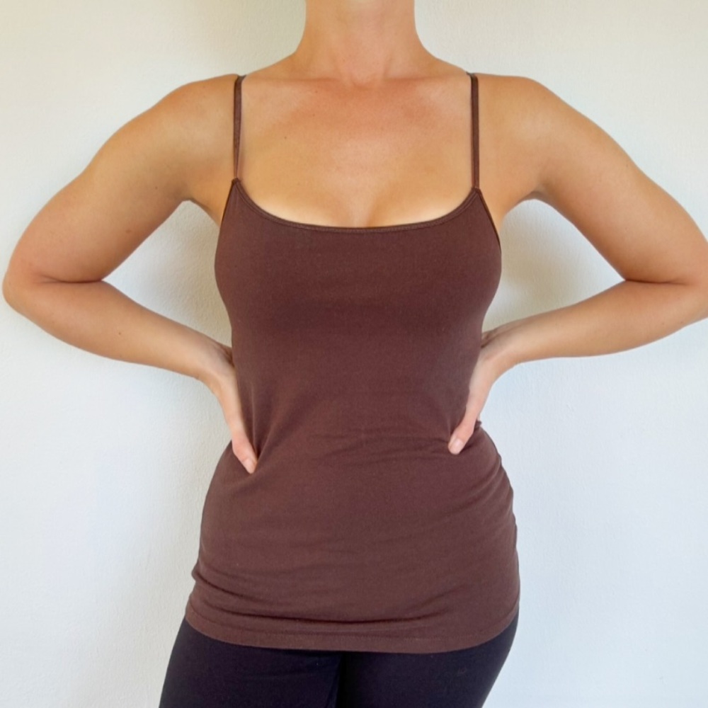 2 a Tee brown spaghetti strap built-in shelf bra camisole tank top size medium